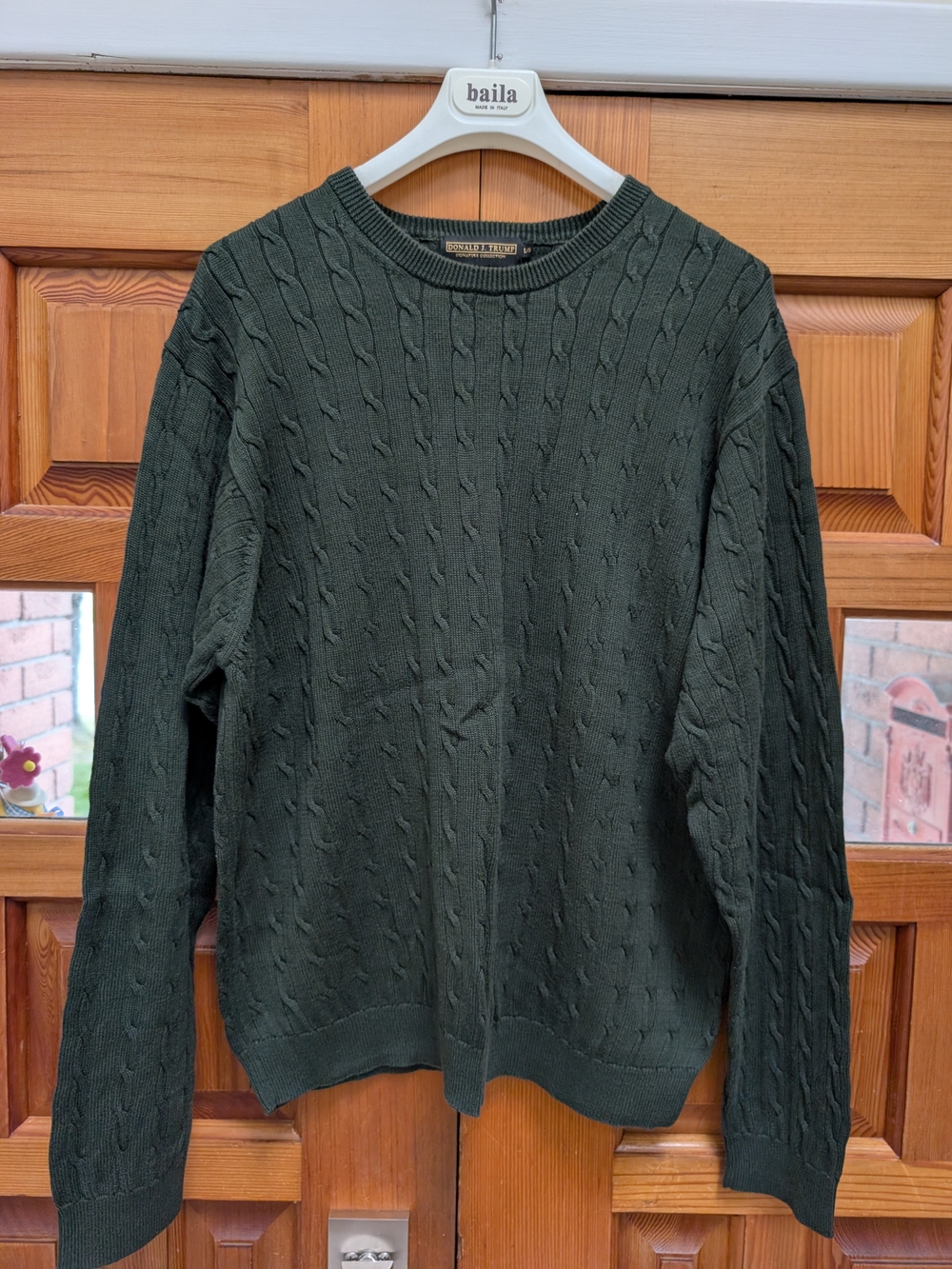 Dark Green Cable Knit Crewneck Sweater - Unbranded